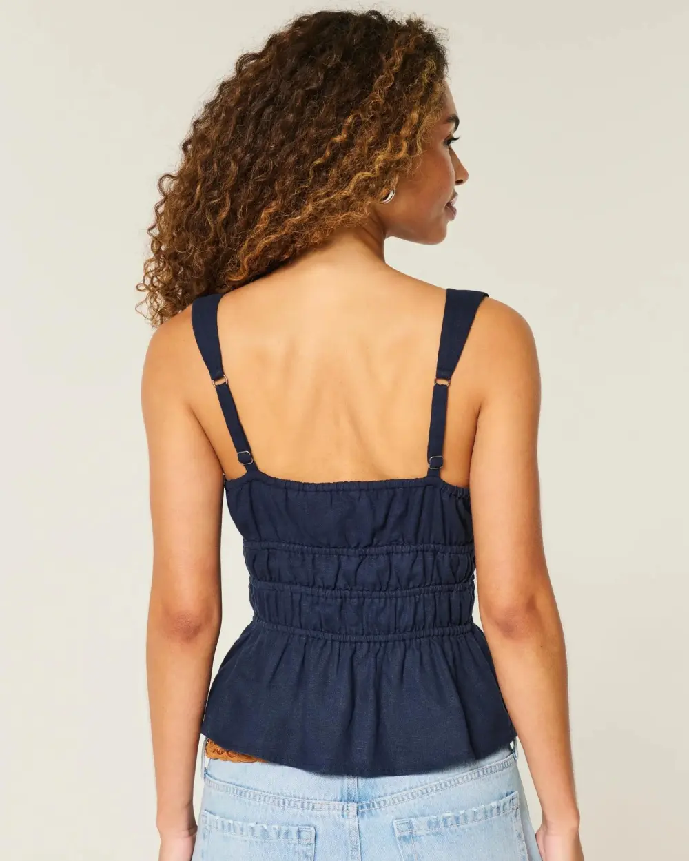 Linen-Blend Tie-Front Peplum Top