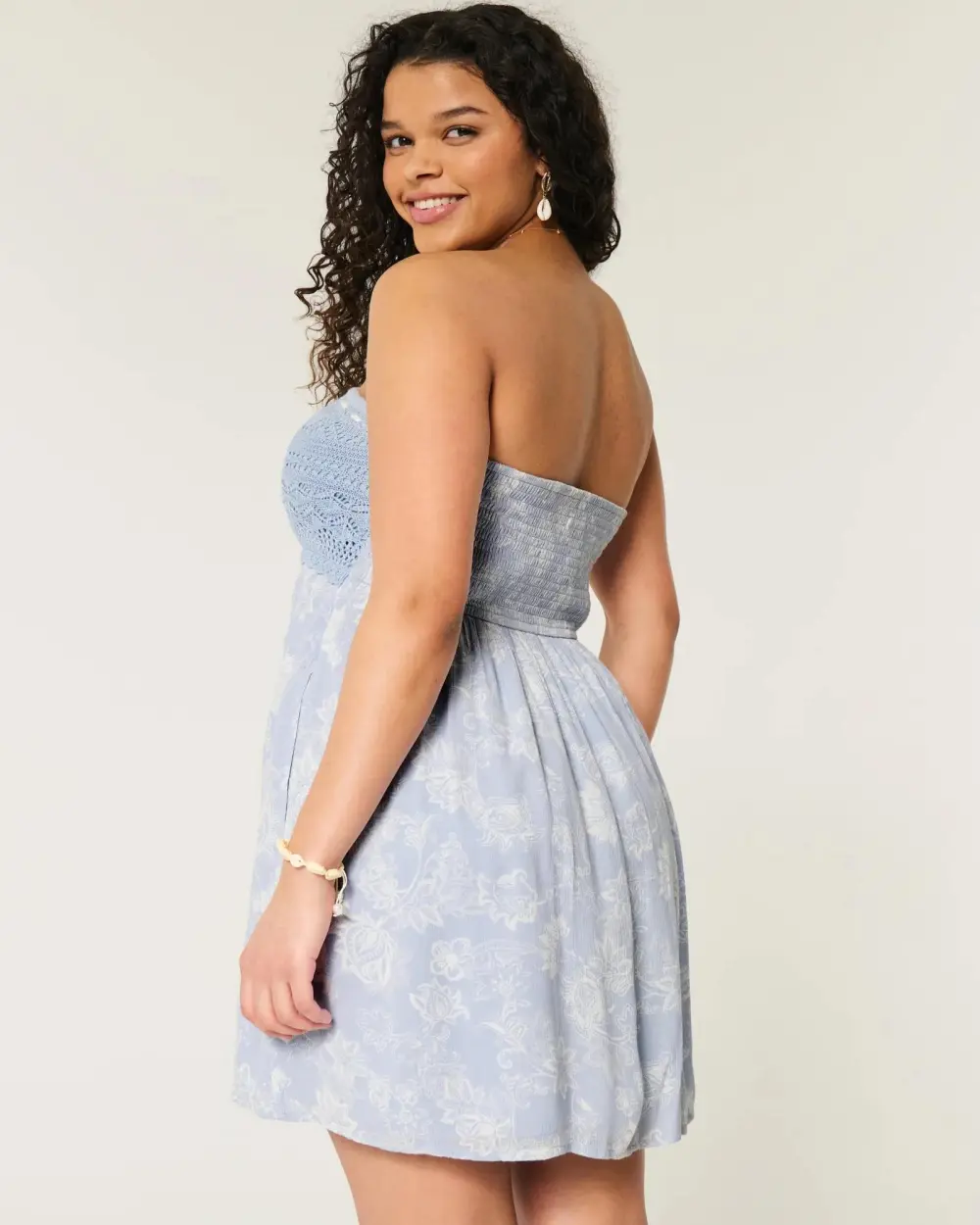 Crochet-Style Mix Strapless Mini Dress