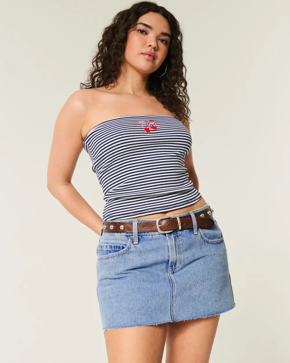 Curvy Low-Rise Camo Denim Mini Skort