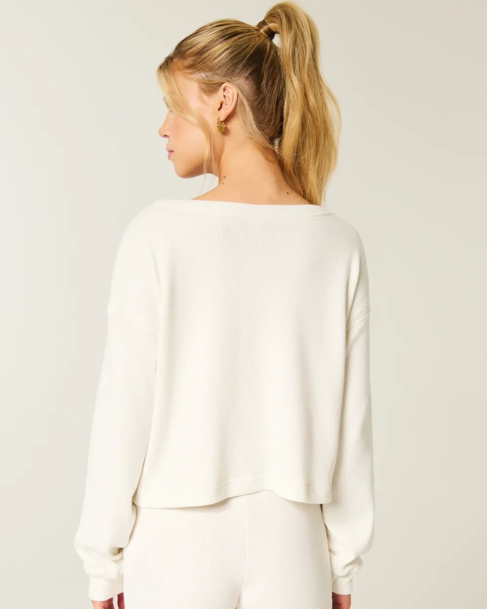 Gilly Hicks Waffle Off-the-Shoulder Henley