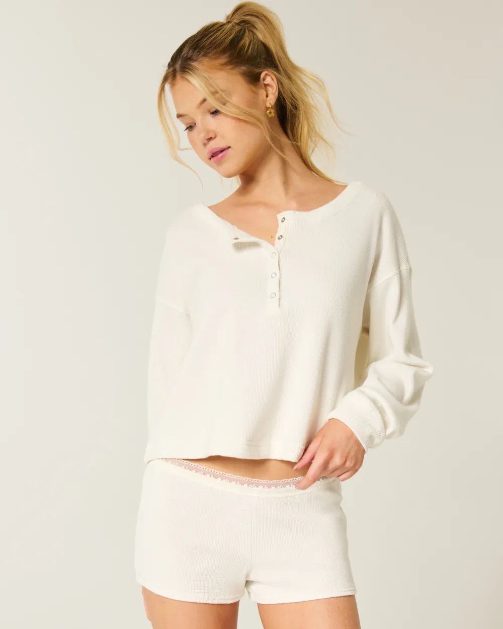 Gilly Hicks Waffle Off-the-Shoulder Henley