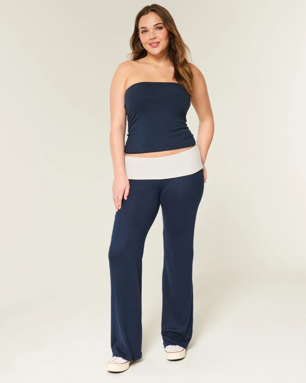 Foldover Waist Knit Flare Pants
