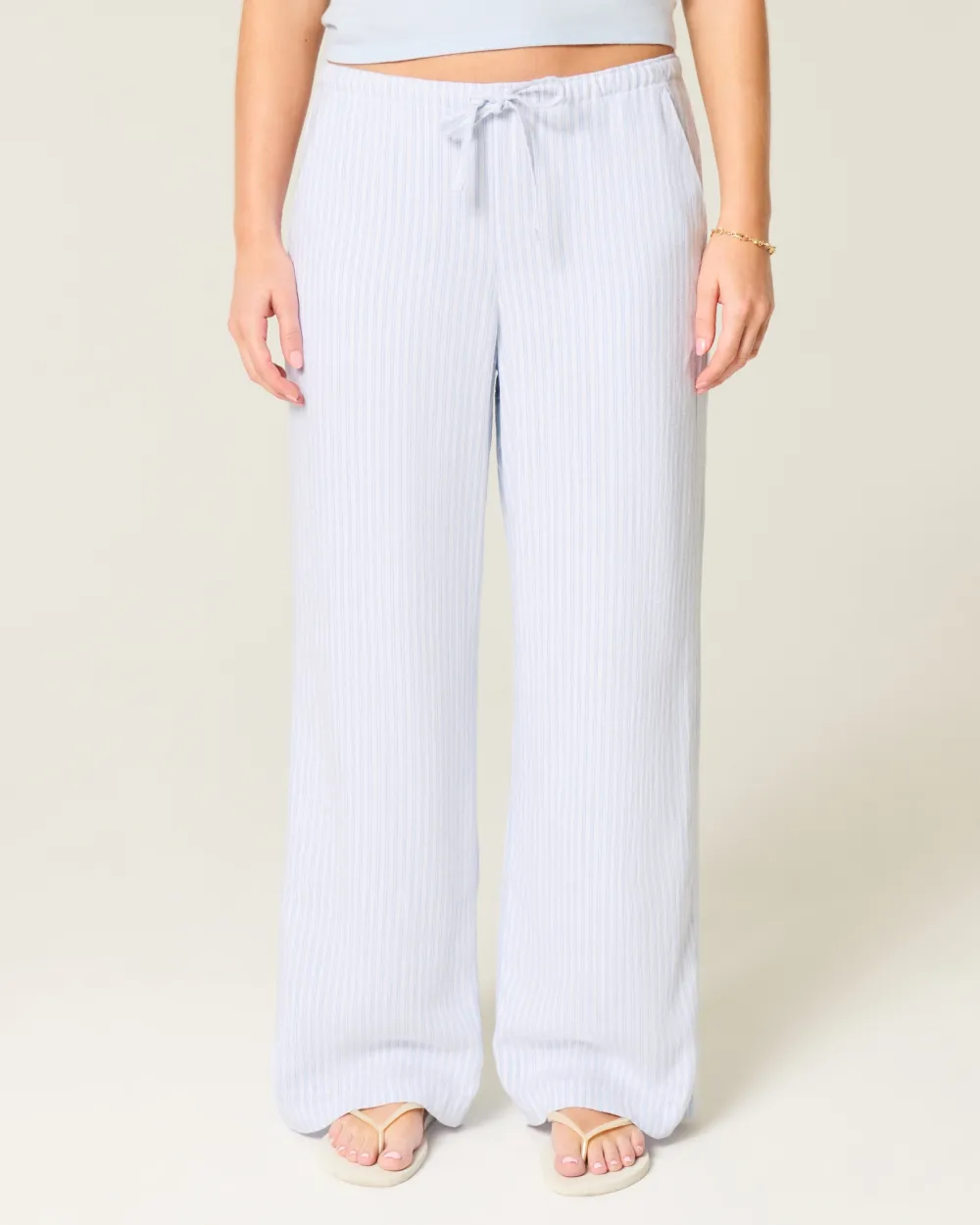 Linen-Blend Baggy Pull-On Pants