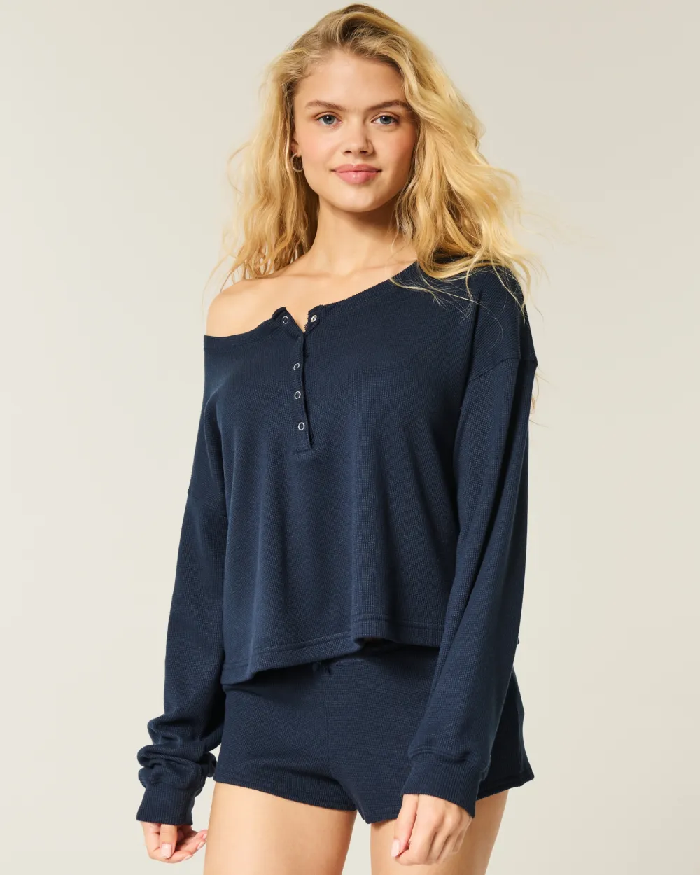 Gilly Hicks Waffle Off-the-Shoulder Henley