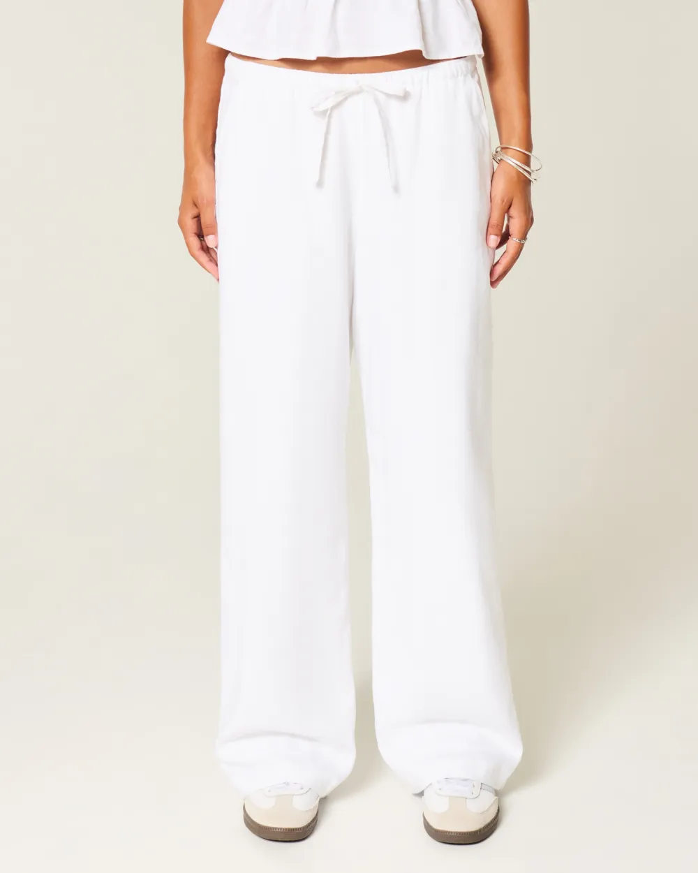 Linen-Blend Baggy Pull-On Pants