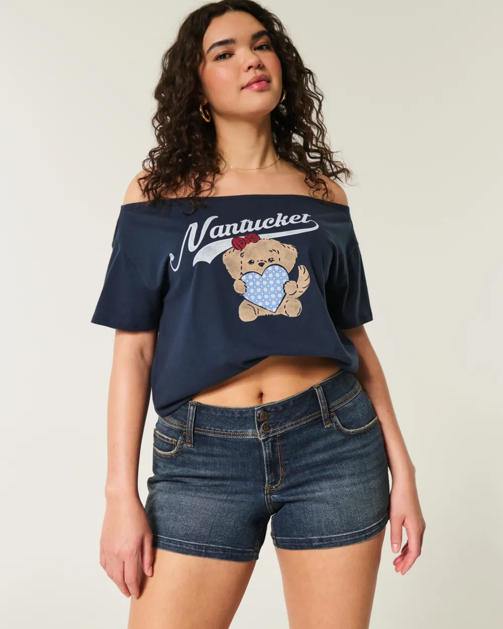 Curvy Low-Rise Light Wash Floral Embroidered Denim Shortie Shorts