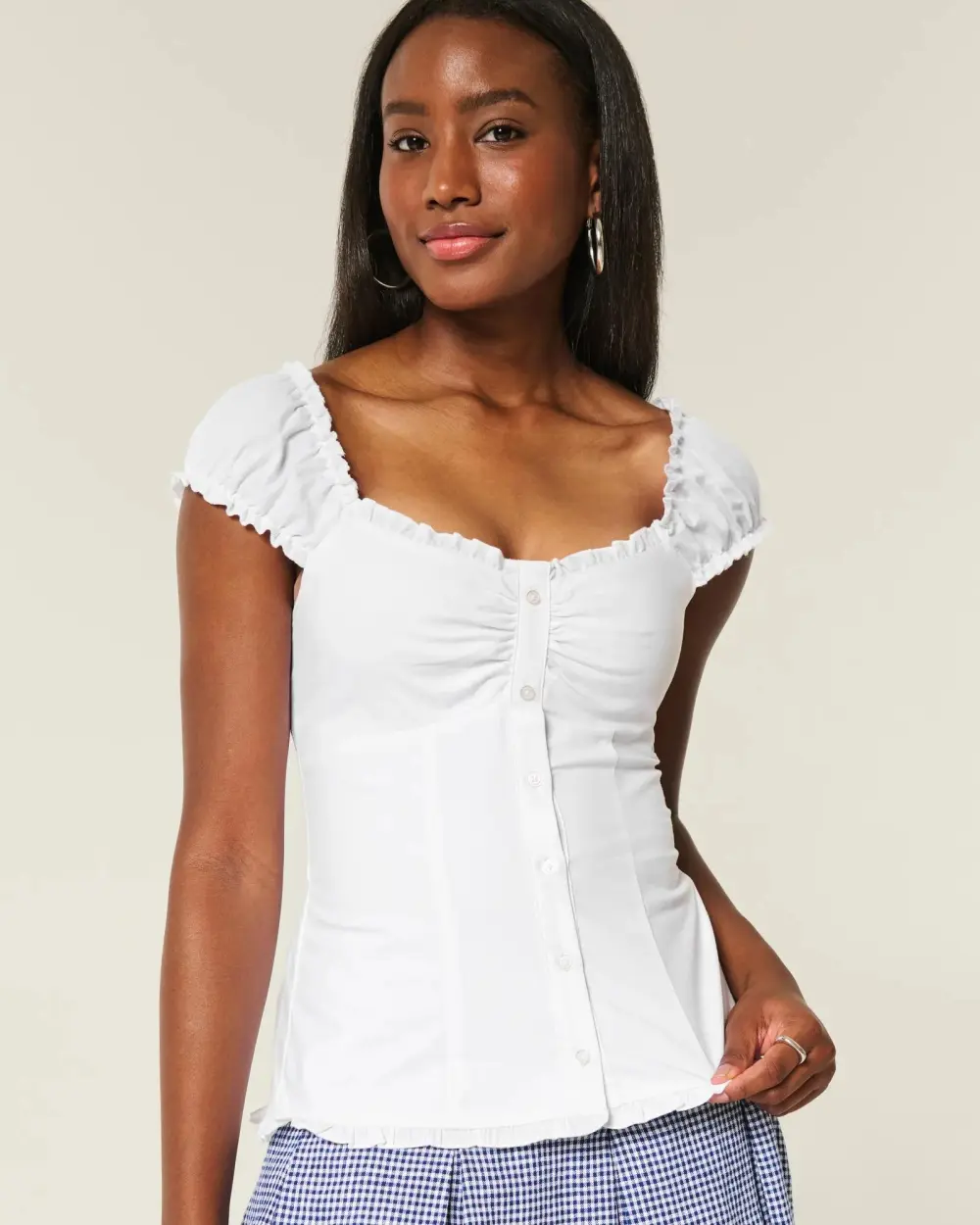 Linen-Blend Tie-Front Peplum Top