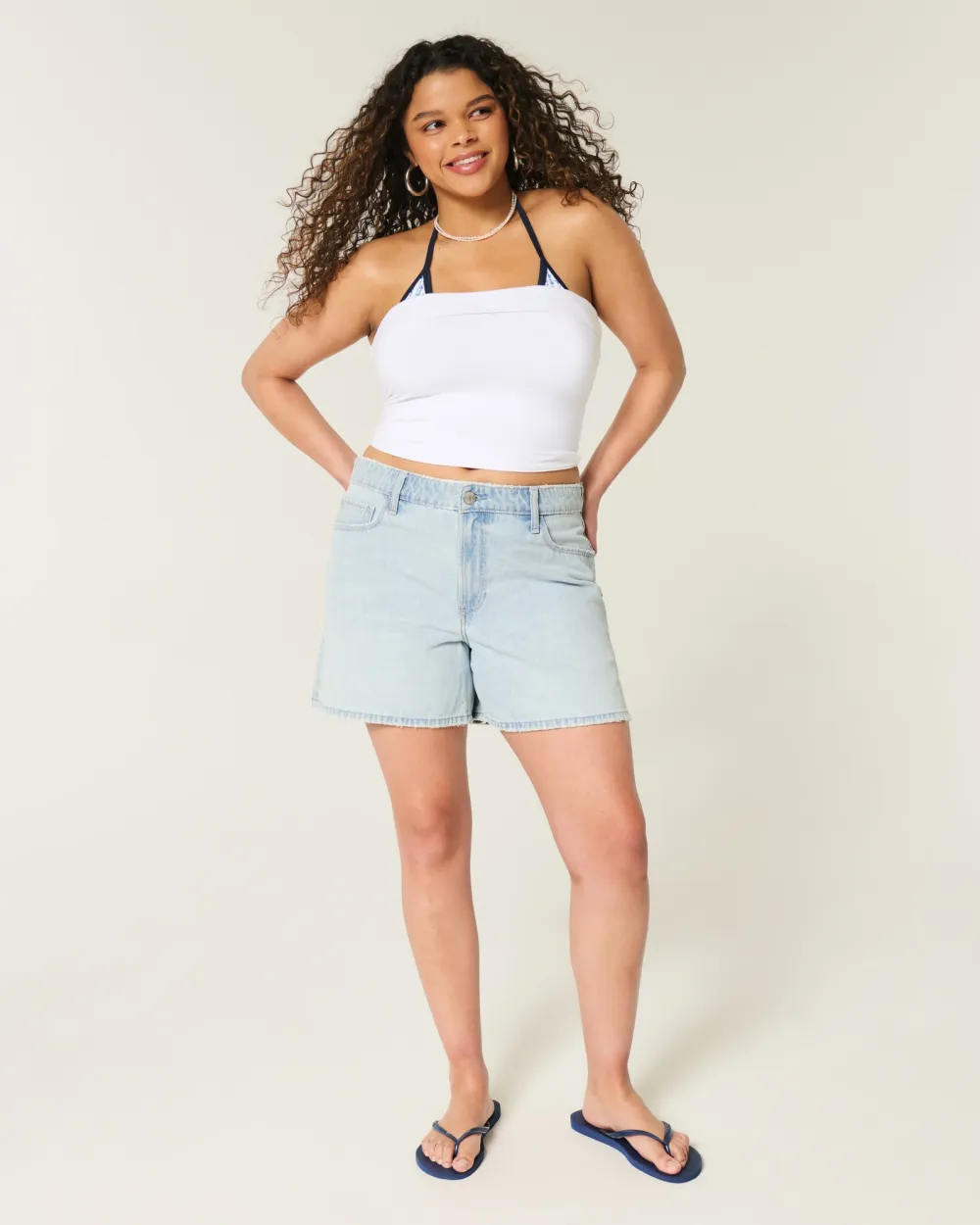 High-Rise Medium Dark Wash Relaxed Denim Shorts 5