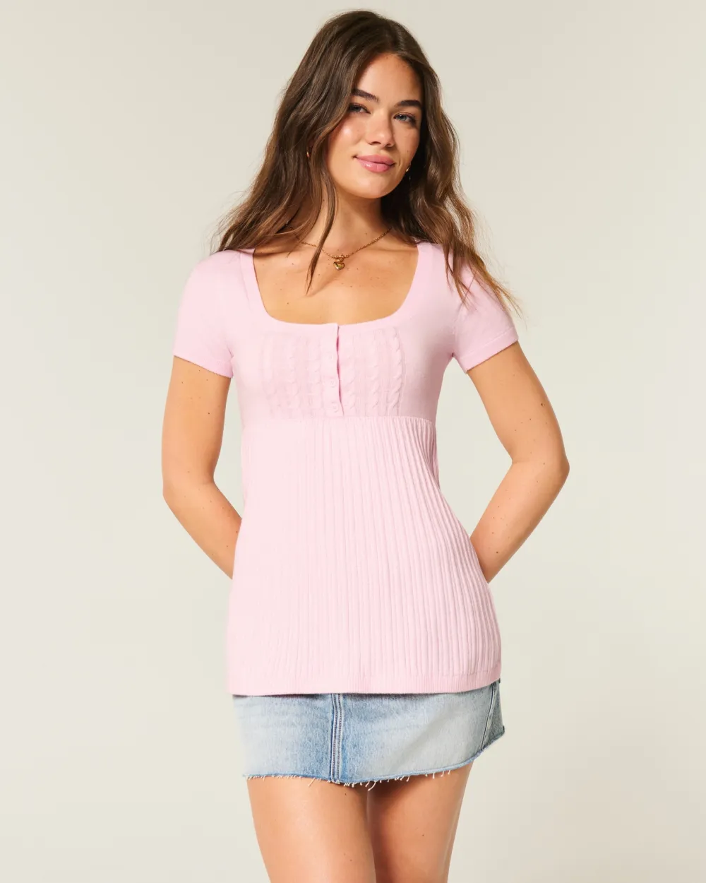 Short-Sleeve Henley Babydoll Top