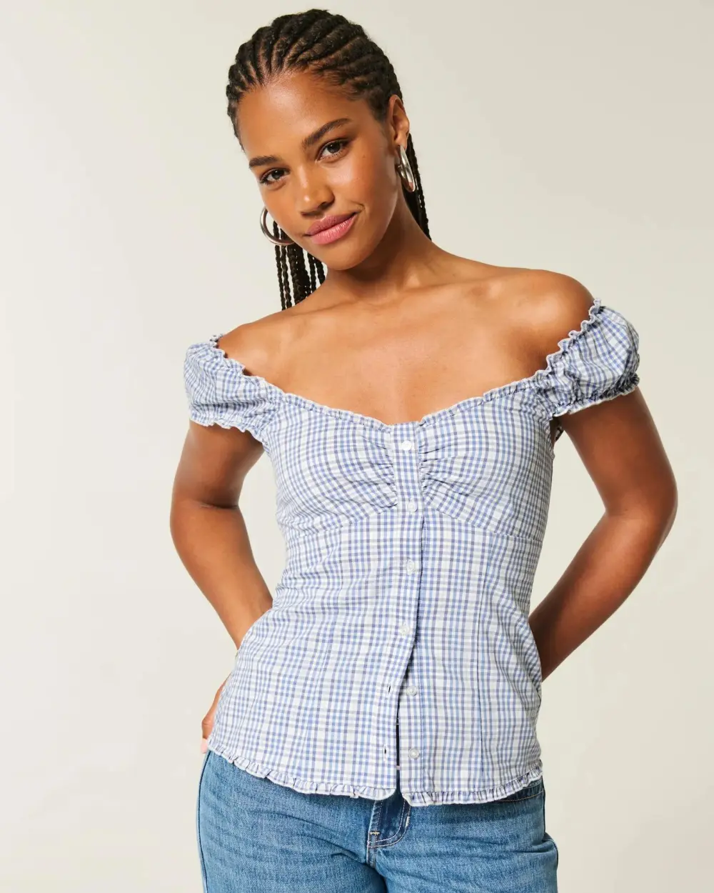 Linen-Blend Tie-Front Peplum Top
