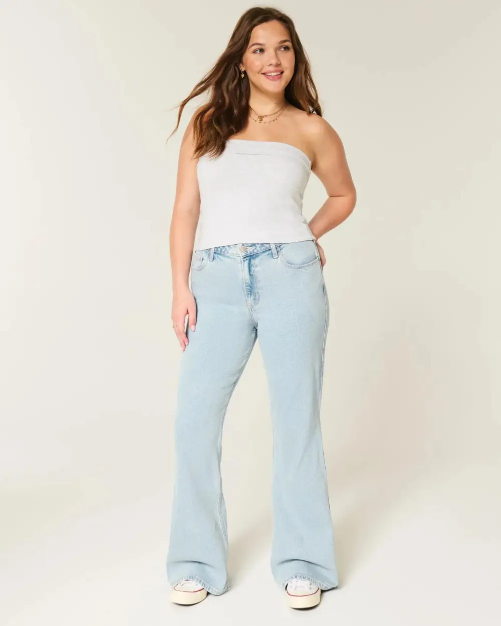 High-Rise Light Wash Heart Embroidered Flare Jeans