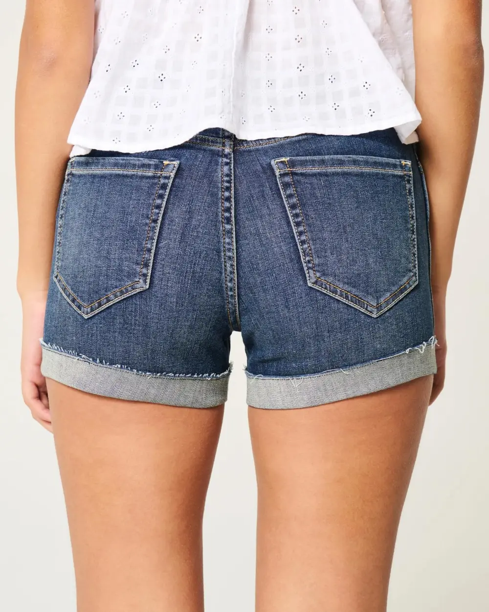 High-Rise Medium Wash Denim Shortie Shorts