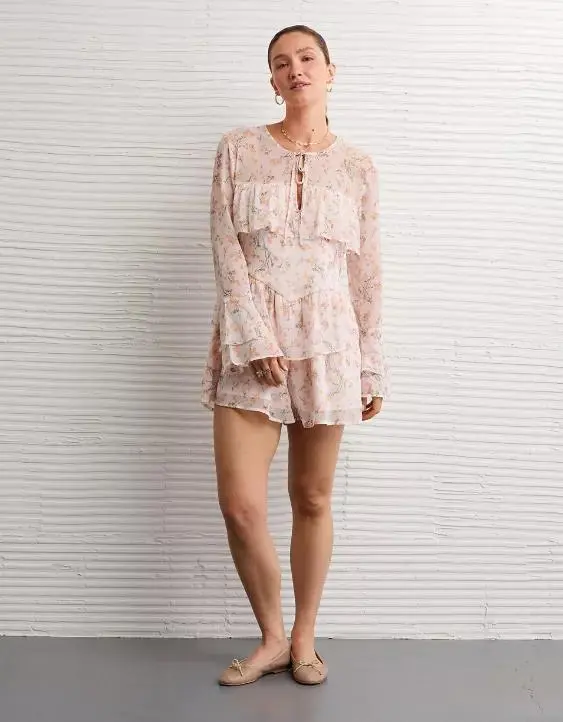 AE Long-Sleeve Ruffle Romper