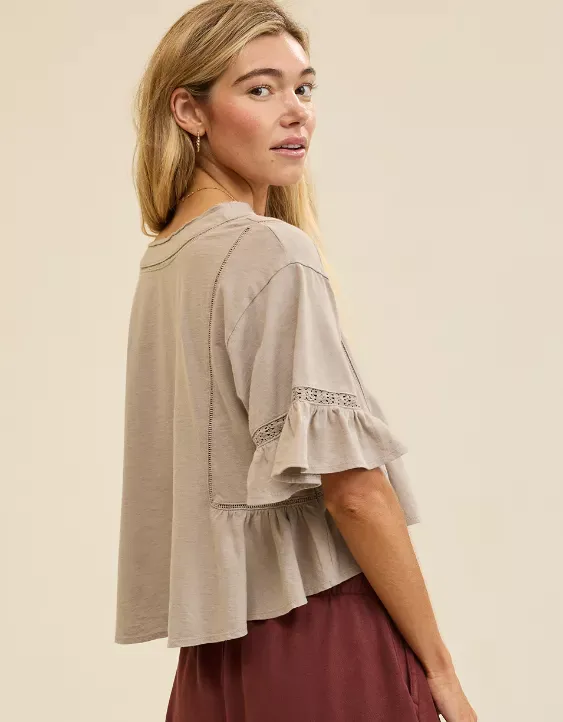 Aerie Flowy Cropped Notch Neck T-Shirt