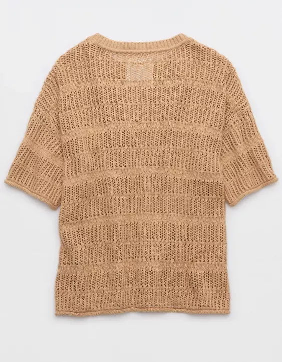 Aerie Crochet Oversized Short Sleeve Sweater