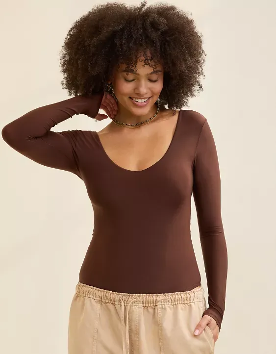 SMOOTHEZ Long Sleeve Plunge Bodysuit