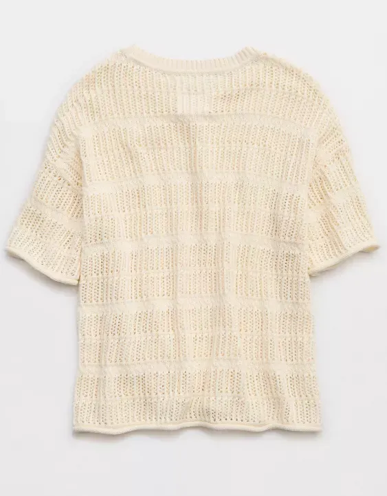 Aerie Crochet Oversized Short Sleeve Sweater
