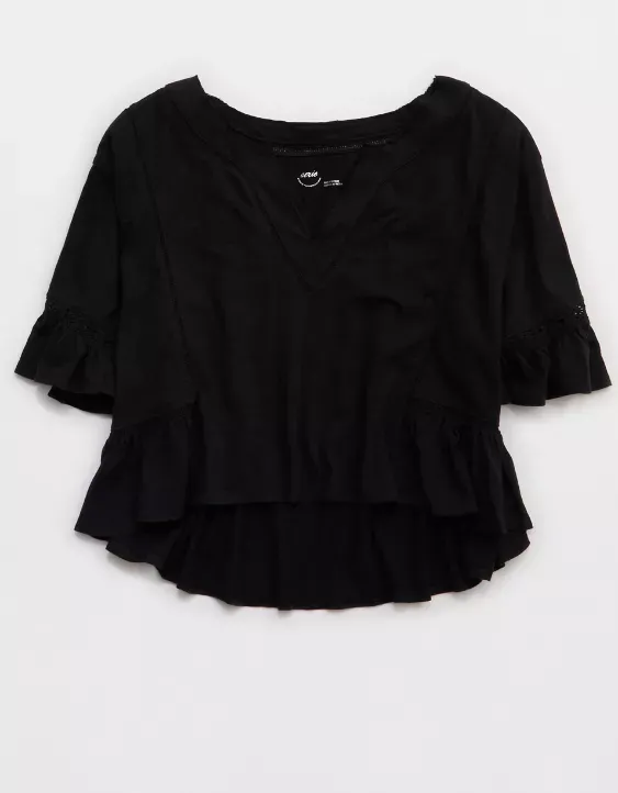 Aerie Flowy Cropped Notch Neck T-Shirt