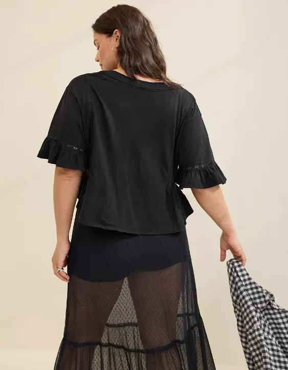 Aerie Flowy Cropped Notch Neck T-Shirt