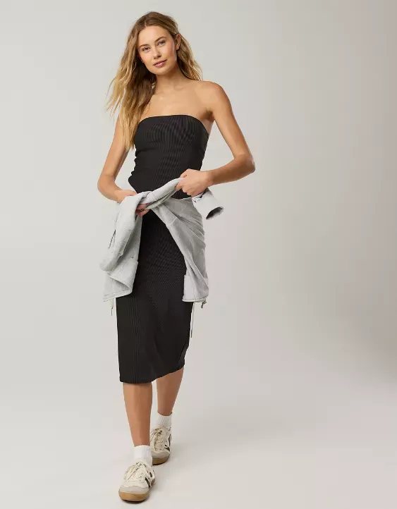 OFFLINE By Aerie Stripe Rib Night Out Midi Tube Dress