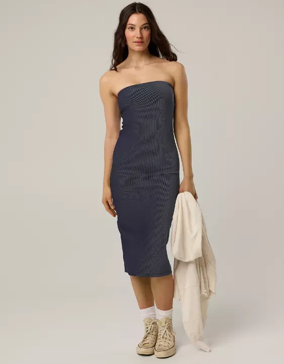 OFFLINE By Aerie Stripe Rib Night Out Midi Tube Dress