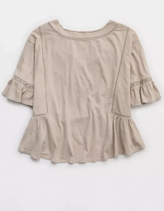 Aerie Flowy Cropped Notch Neck T-Shirt