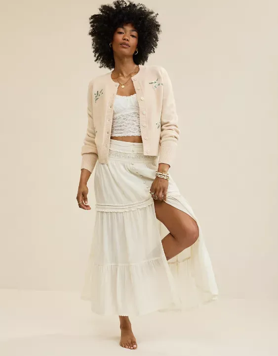 Aerie Boho Button Maxi Skirt