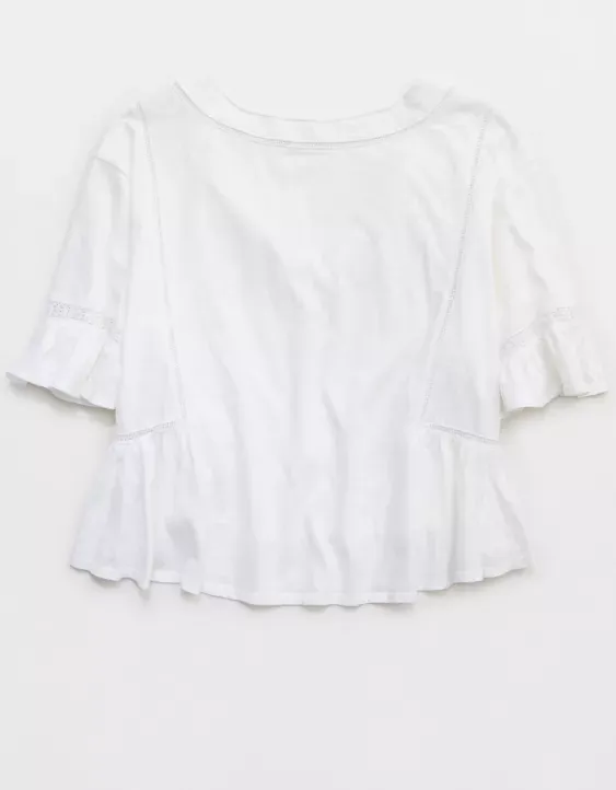 Aerie Flowy Cropped Notch Neck T-Shirt