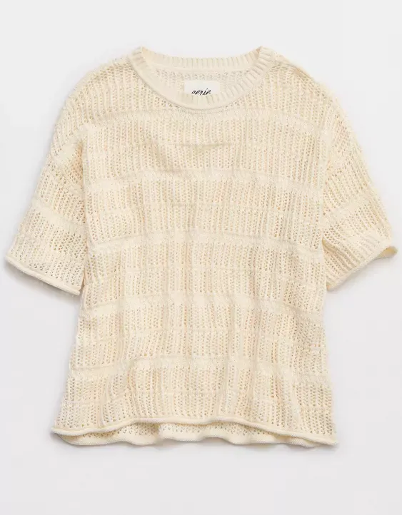 Aerie Crochet Oversized Short Sleeve Sweater
