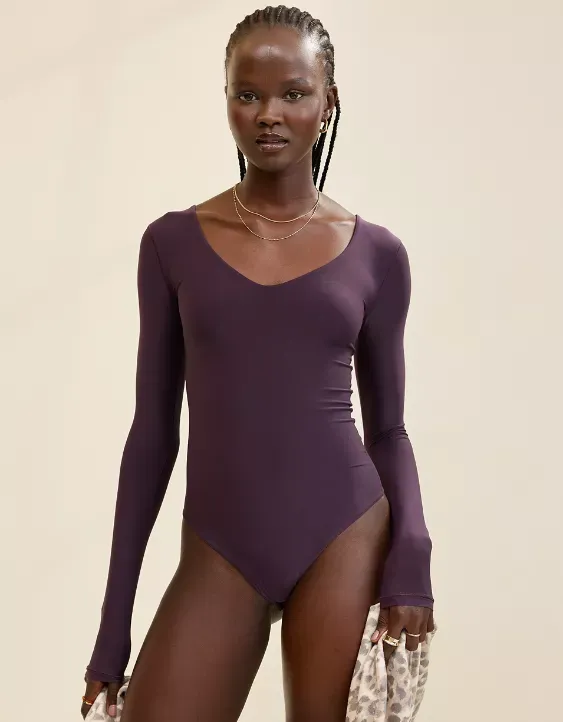 SMOOTHEZ Long Sleeve Plunge Bodysuit