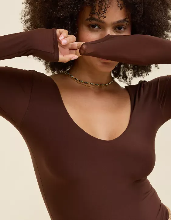 SMOOTHEZ Long Sleeve Plunge Bodysuit