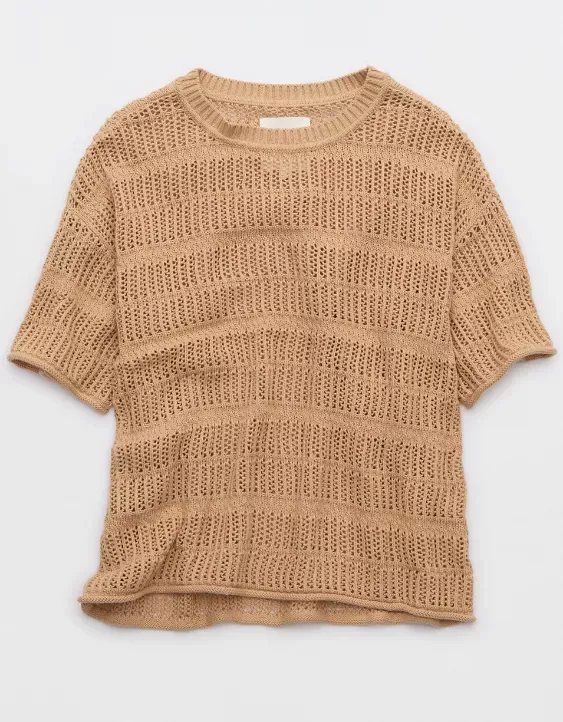Aerie Crochet Oversized Short Sleeve Sweater
