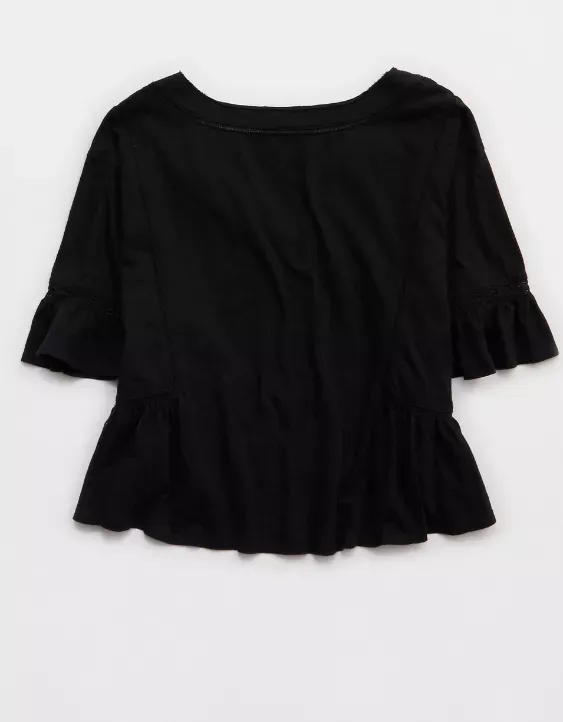 Aerie Flowy Cropped Notch Neck T-Shirt