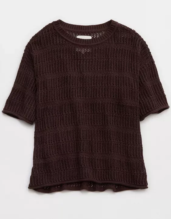 Aerie Crochet Oversized Short Sleeve Sweater