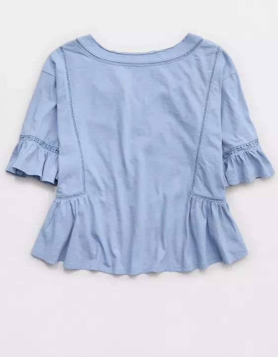 Aerie Flowy Cropped Notch Neck T-Shirt