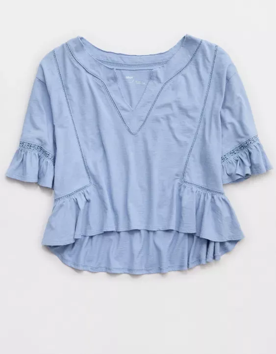 Aerie Flowy Cropped Notch Neck T-Shirt