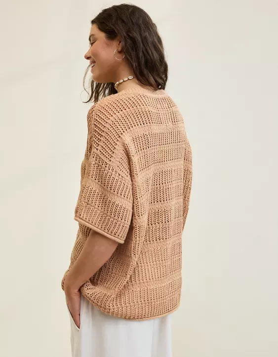 Aerie Crochet Oversized Short Sleeve Sweater