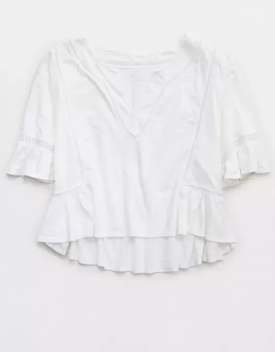 Aerie Flowy Cropped Notch Neck T-Shirt