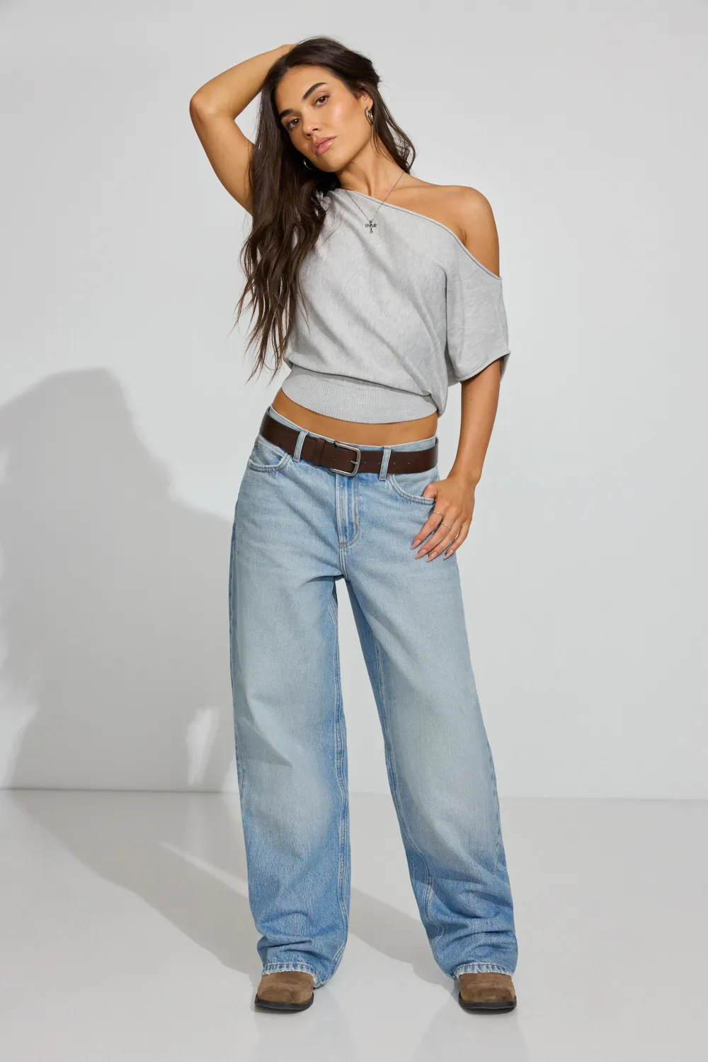 Asymmetric Cinched Waist Sweater