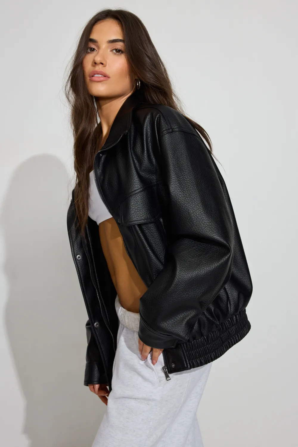 Oversized Faux Leather Bomber