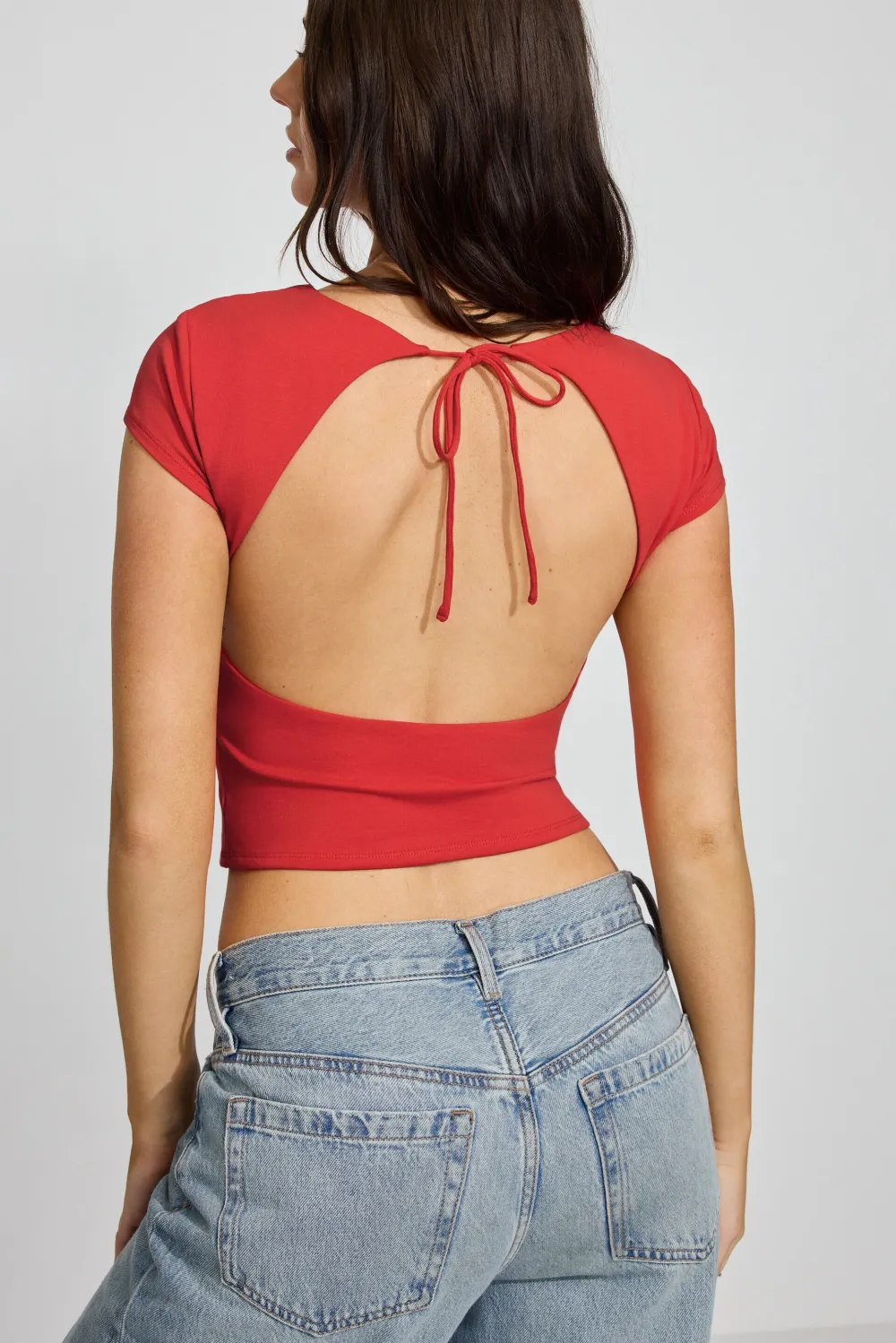 Crew Neck Open Back Tie Top