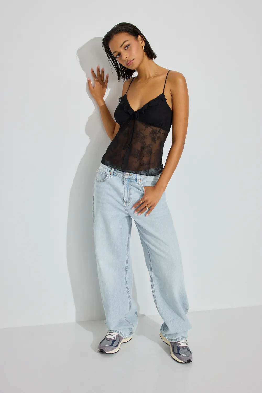 Embroidered Mesh Flyaway Cami Top