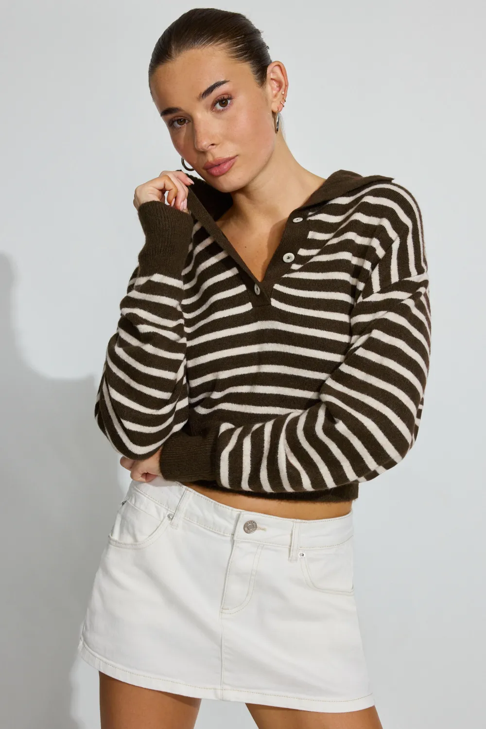 Long Sleeve Spongy Henley Sweater