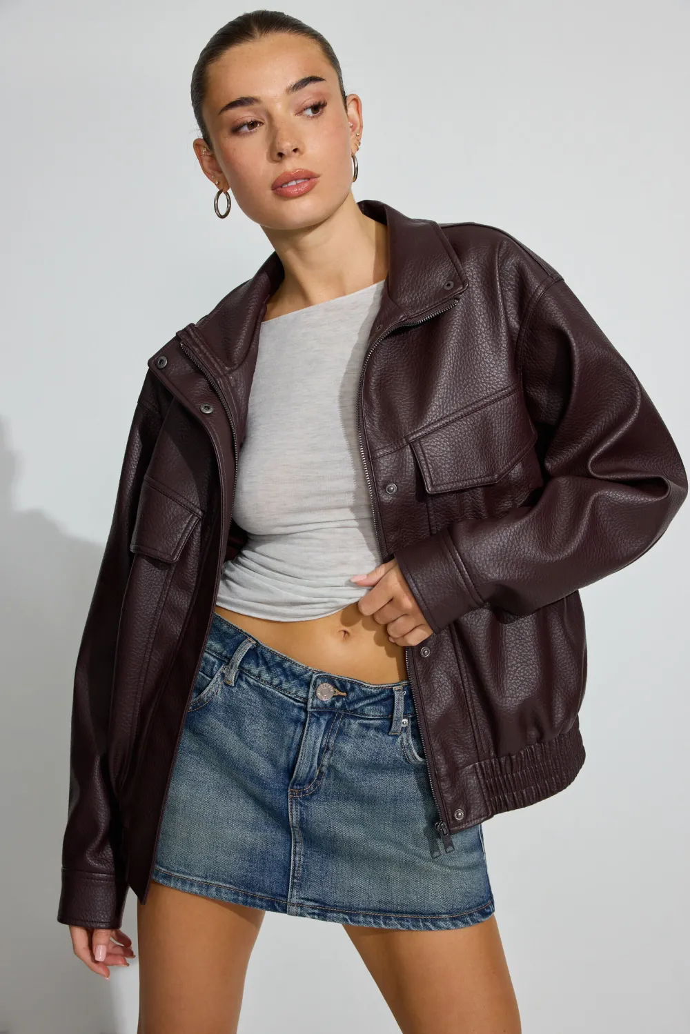 Oversized Faux Leather Bomber