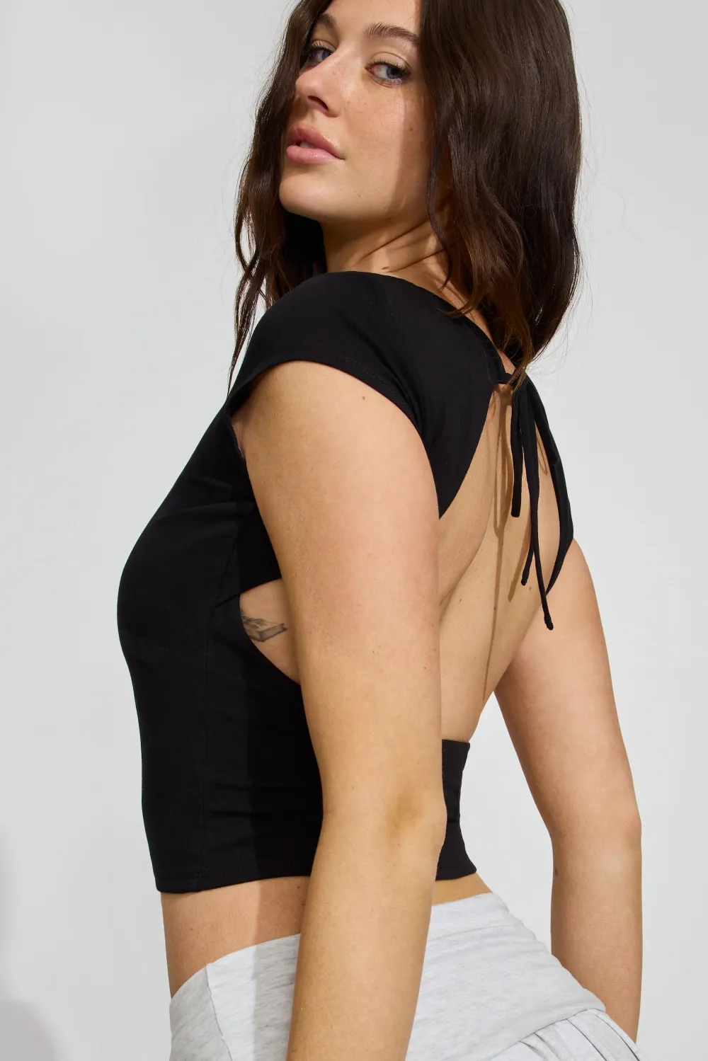 Crew Neck Open Back Tie Top