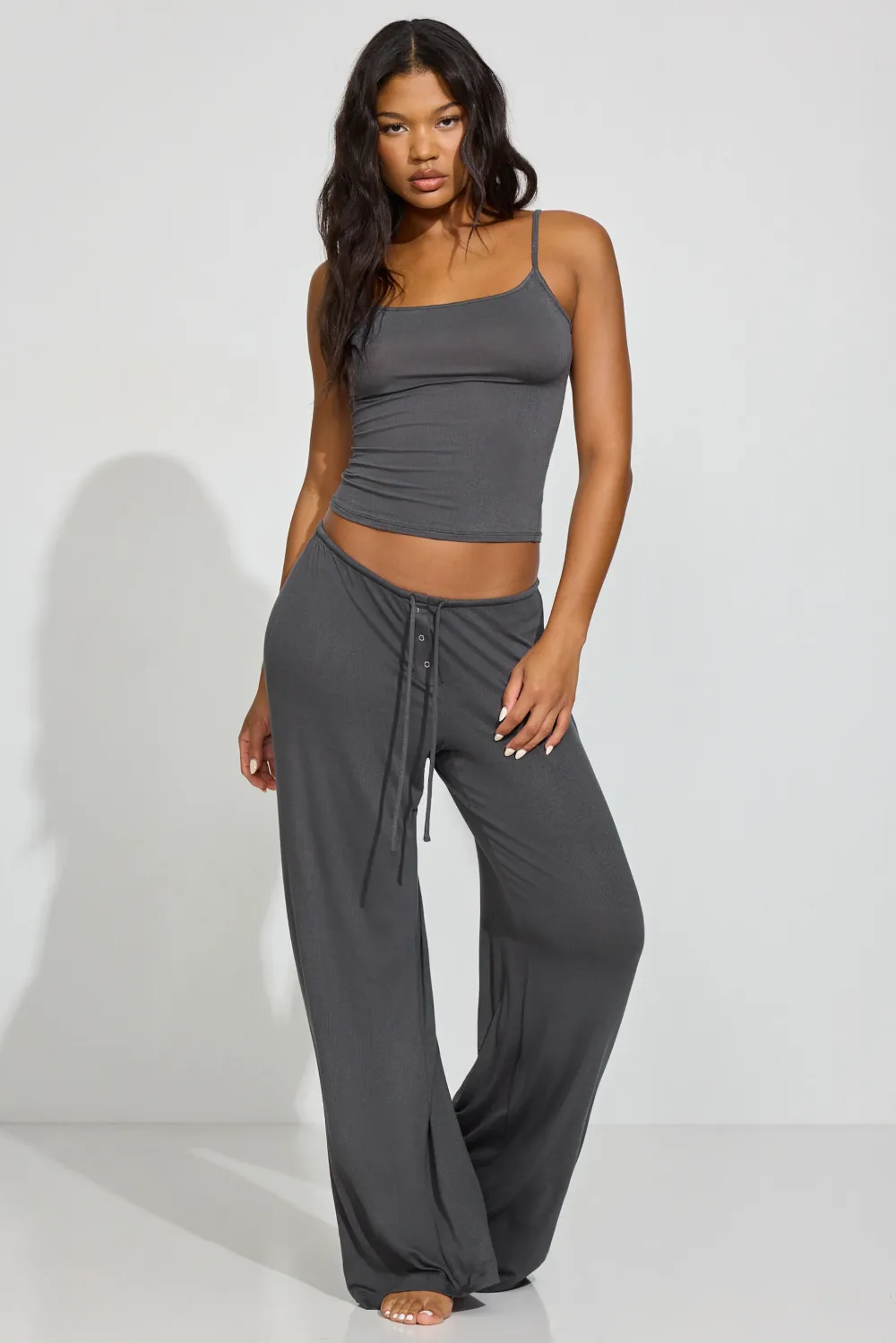 Sheer Ribbed Slouchy Pants