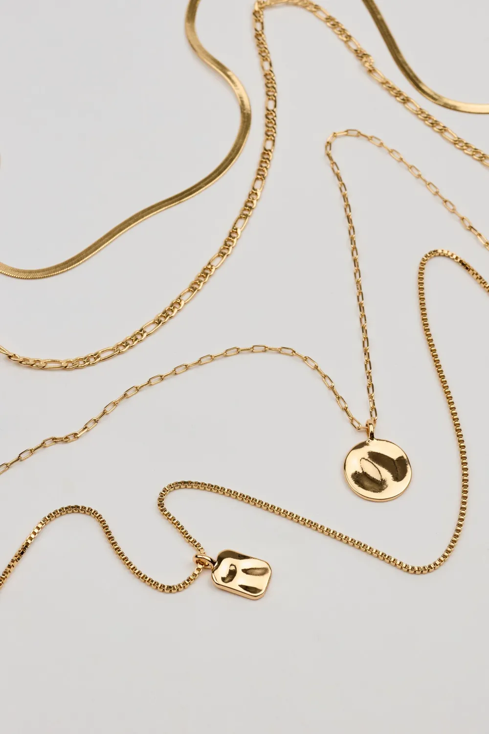 Set of 5 Hammered Charms and Chains Necklaces