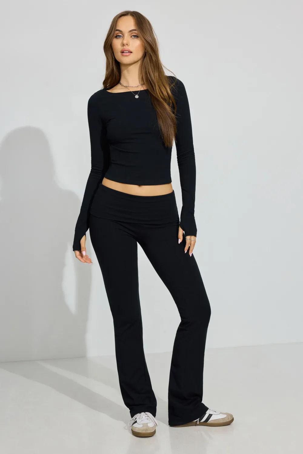 Soft Cotton Fold Over Flare Pants
