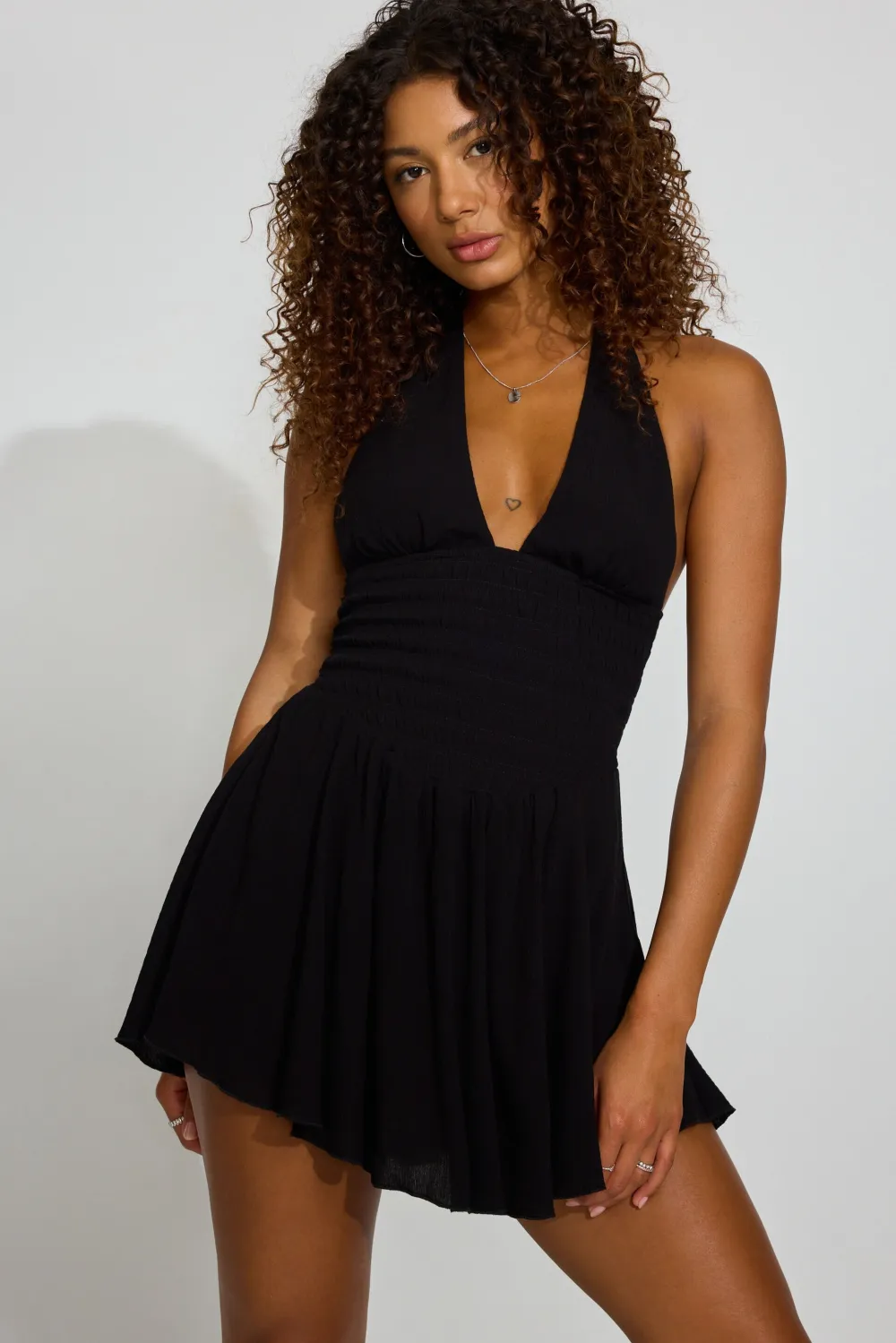 Ayla Halter Smocked Romper Dress