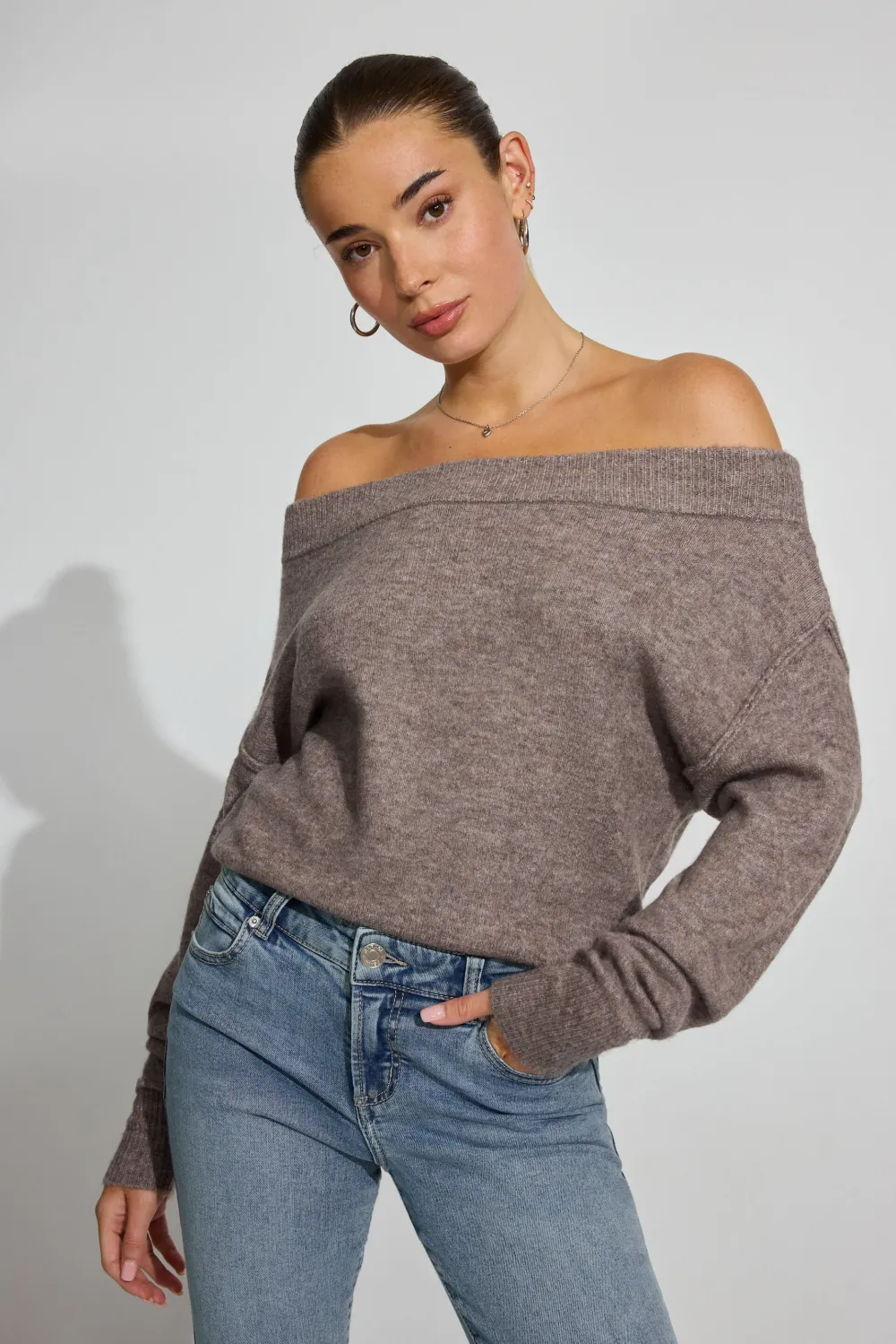 Long Sleeve Off Shoulder Bubble Sweater